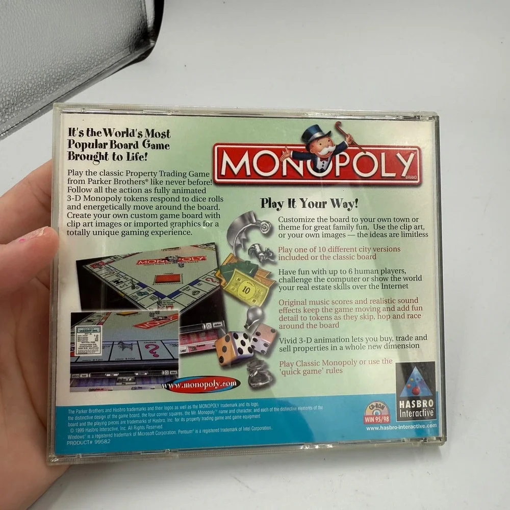 Monopoly‎ PC CD-ROM Computer Game for Windows 95/98 Hasbro Interactive 1999